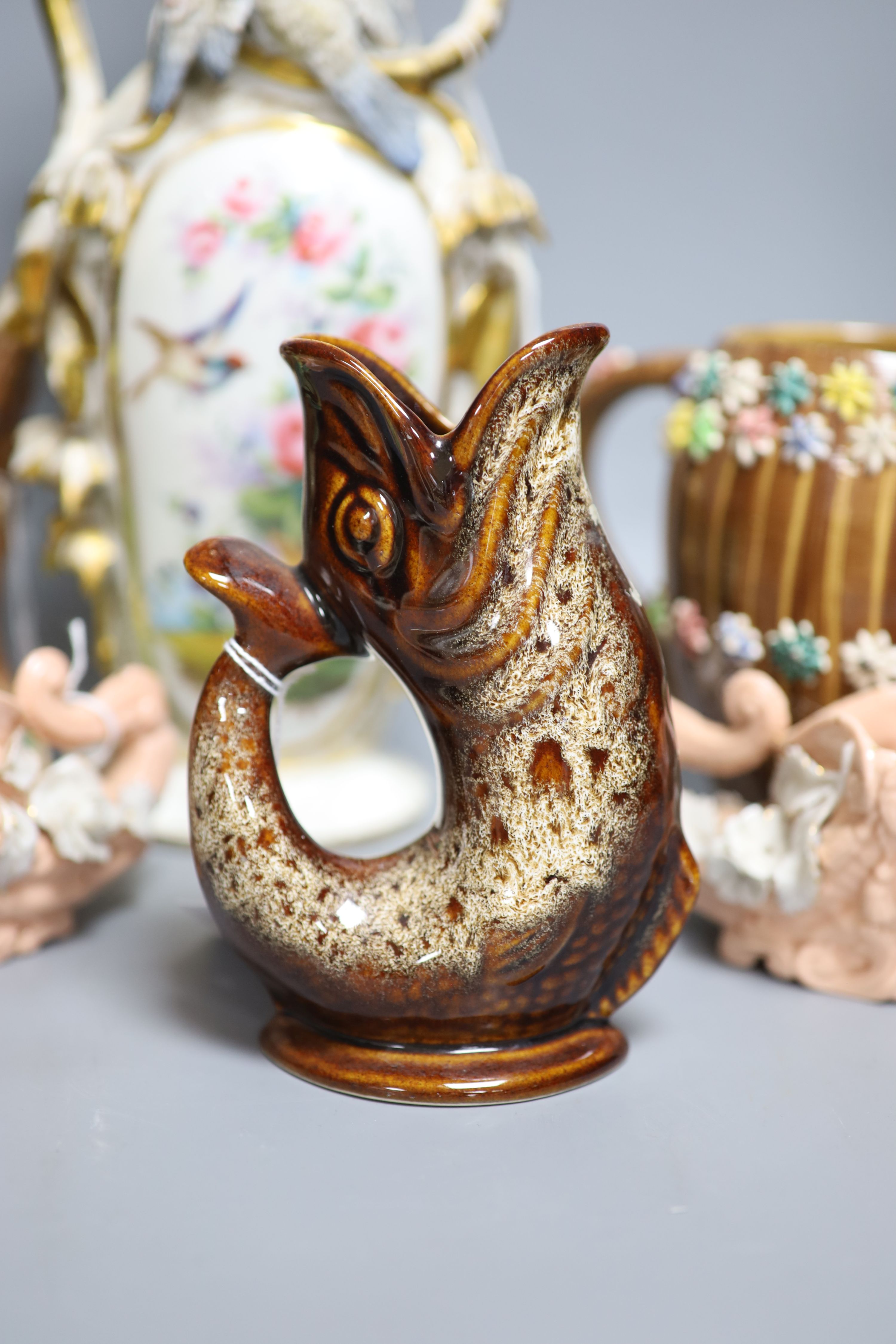 A Continental porcelain vase (converted to electricity) and sundry ceramics,
